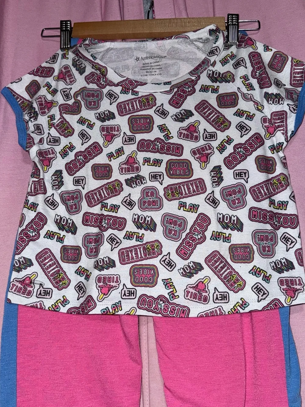 American Girl Pink Sweatpants with Blue Stripes
